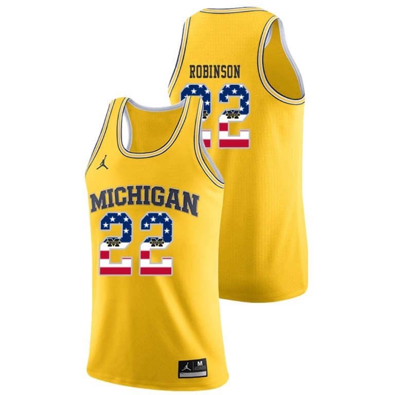 Michigan Wolverines Men's NCAA Duncan Robinson #22 Yellow Jordan Brand USA Flag College Basketball Jersey IUK3049DI